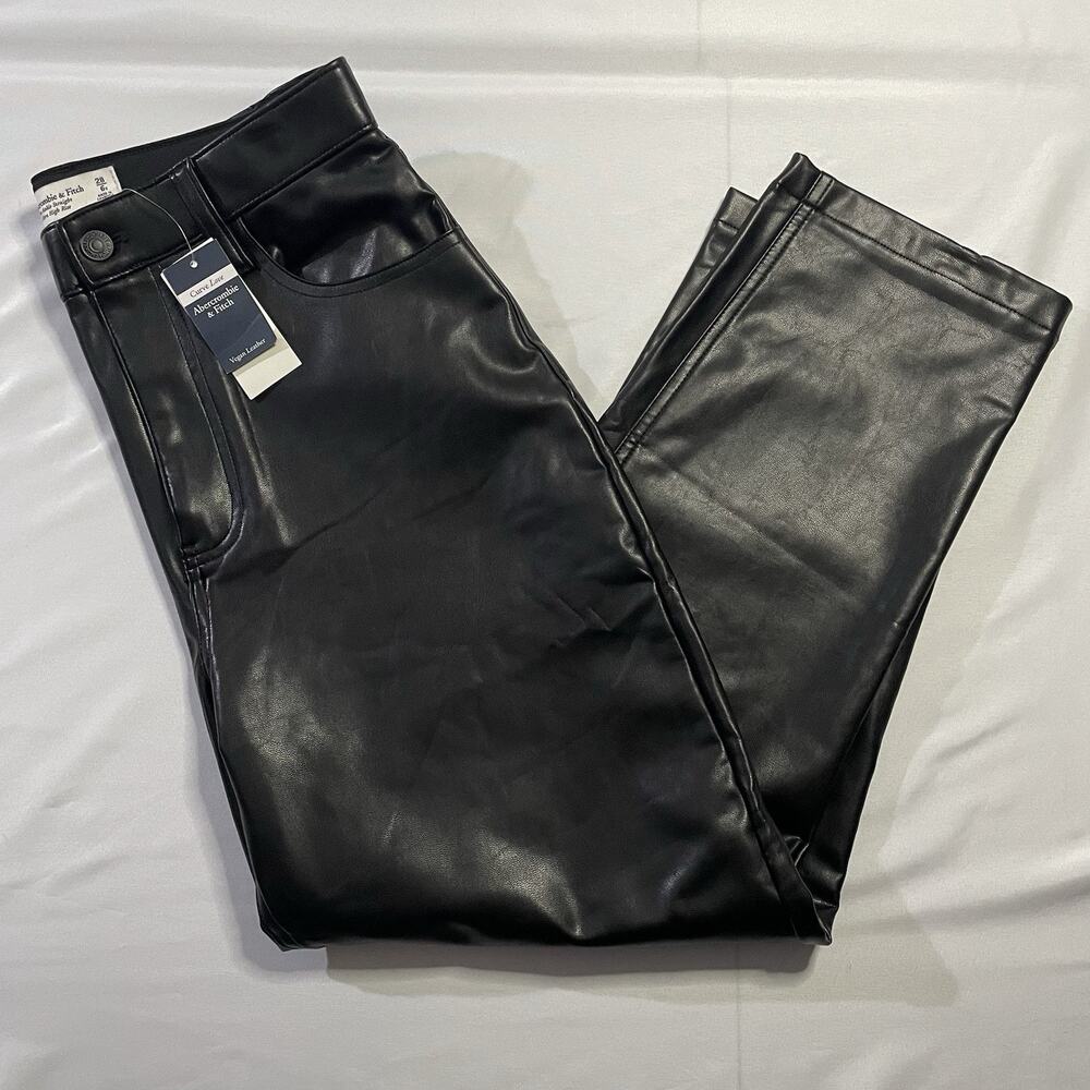 NWT Abercrombie & Fitch Curve Love Ankle Straight High Rise Vegan‎ Leather Pants